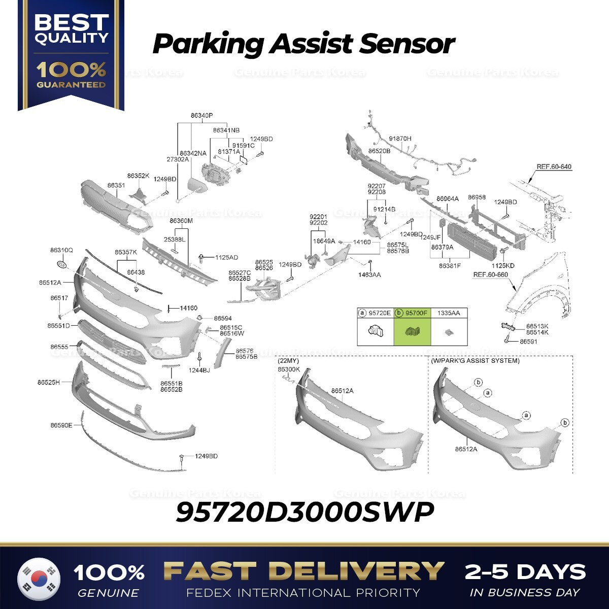 Genuine Parking Assist Sensor 95720D3000SWP for Kia Cadenza Niro Optima