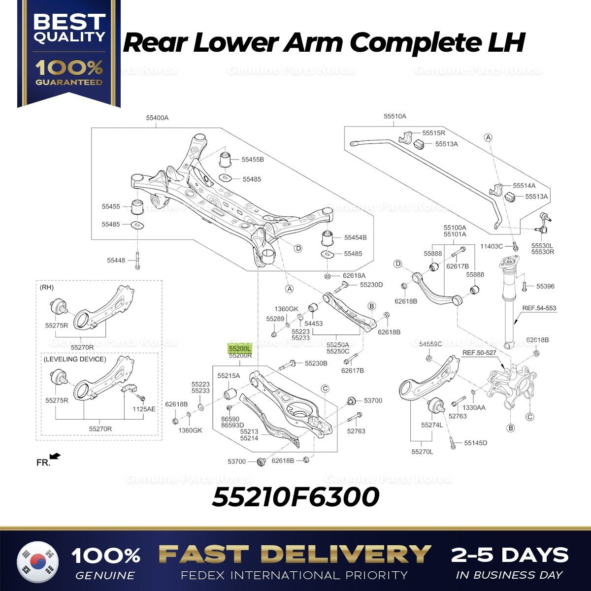 Genuine Rear Lower Arm Complete LH 55210F6300 for Kia Cadenza Optima