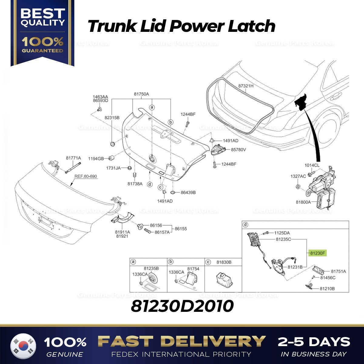 Genuine Trunk Lid Power Latch 81230D2010 for Hyundai Genesis G90