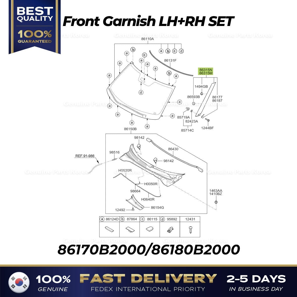 Genuine Front Garnish LH RH SET 86170B2000 86180B2000 for Kia Soul