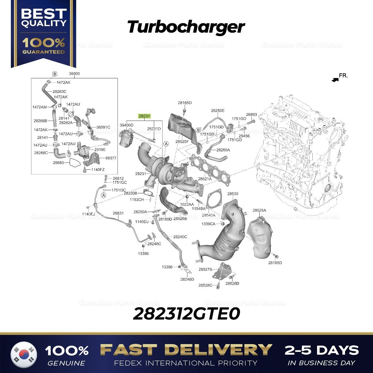 Genuine Turbocharger 282312GTE0 for Hyundai Elantra N Kona N