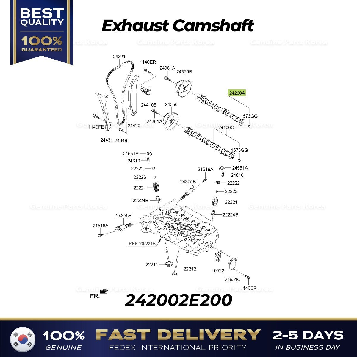 Genuine Exhaust Camshaft 242002E200 for Hyundai Elantra Kia Forte