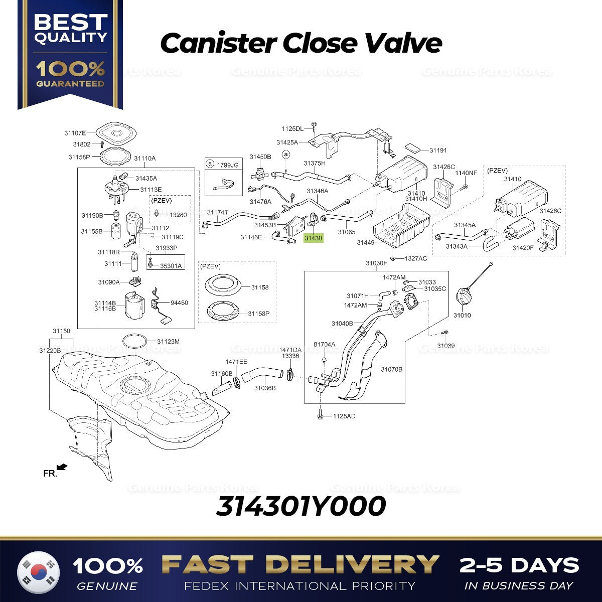 Genuine Canister Close Valve 314301Y000 for Hyundai Elantra Ioniq Kia Forte