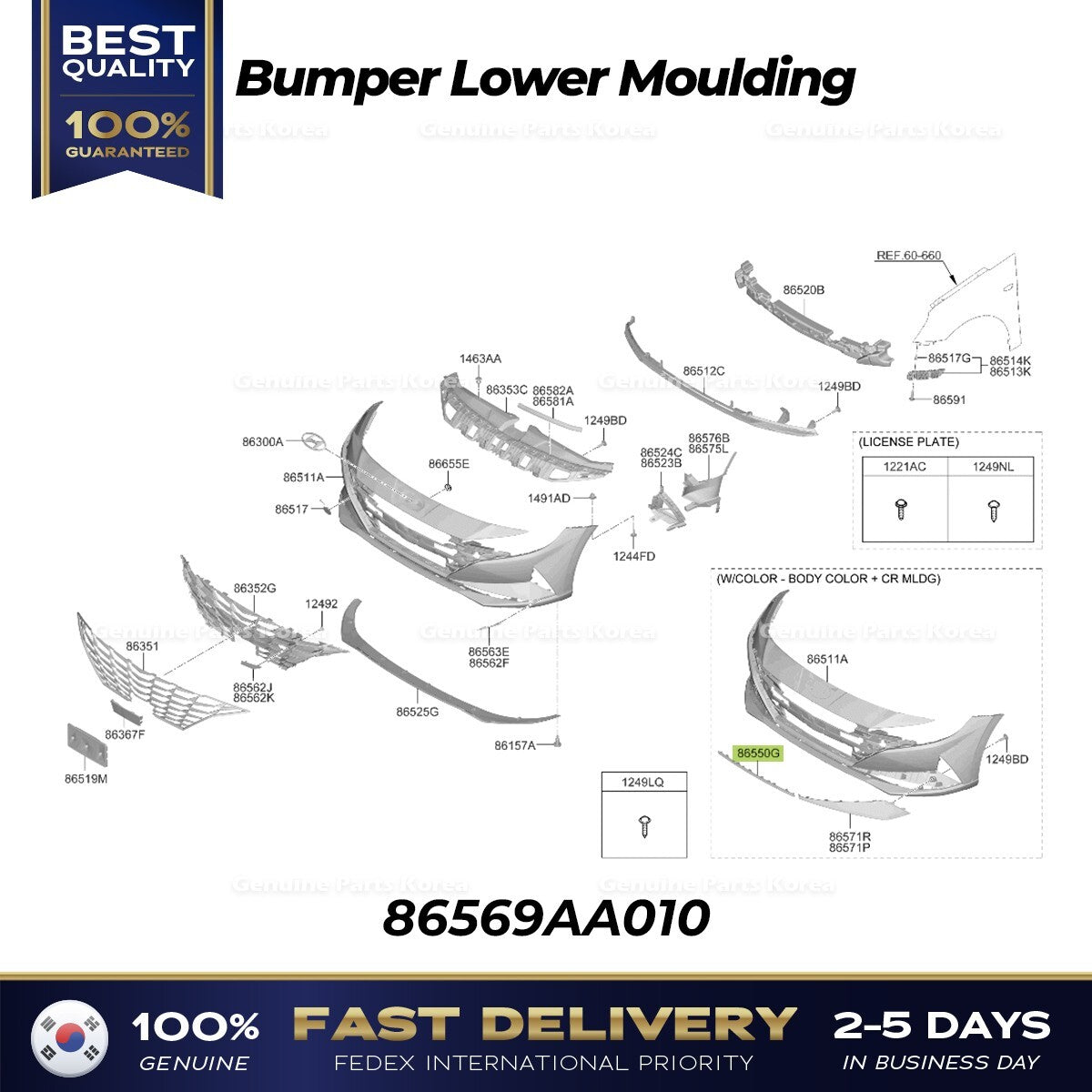 Genuine Bumper Lower Moulding 86569AA010 for Hyundai Elantra