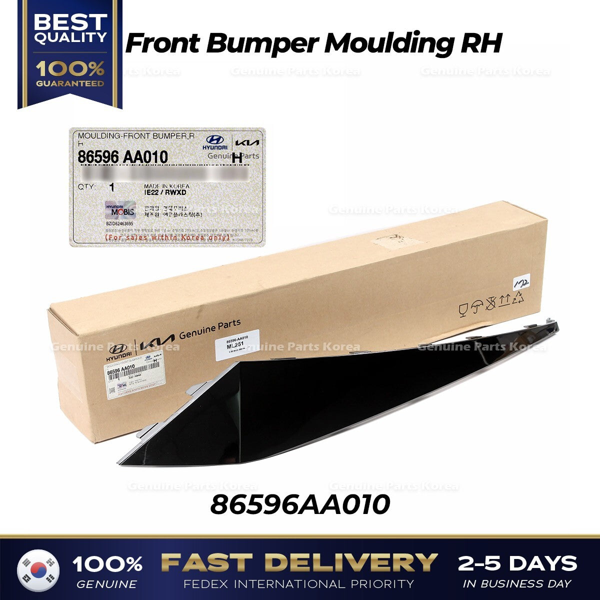 Genuine Front Bumper Moulding RH 86596AA010 for Hyundai Elantra
