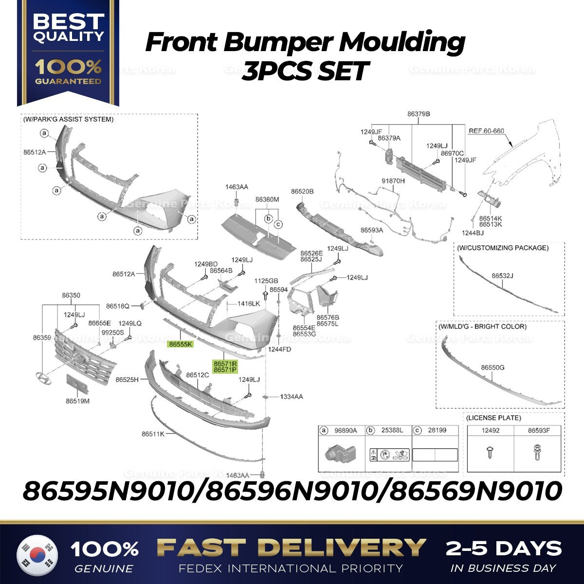 Genuine Front Bumper Moulding 3PCS SET for Hyundai Tucson