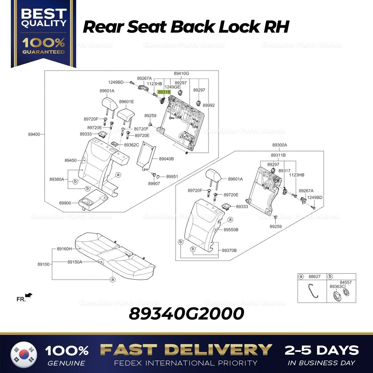 Genuine Rear Seat Back Lock RH 89340G2000 for Hyundai Ioniq