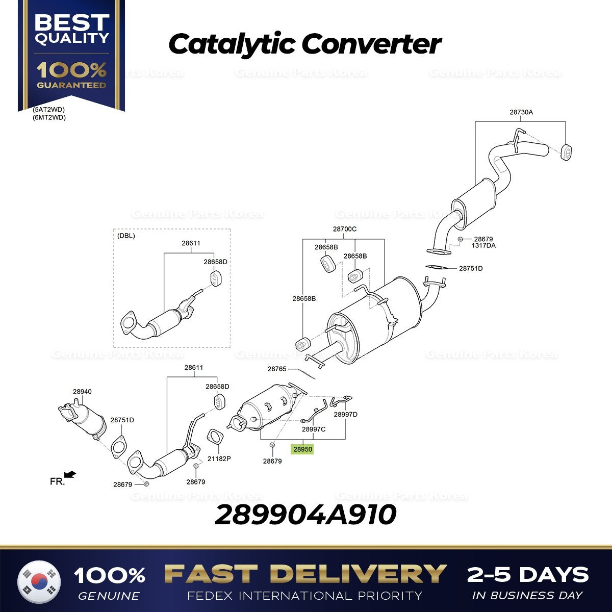 Genuine Catalytic Converter 289904A910 for Hyundai H100 Porter II