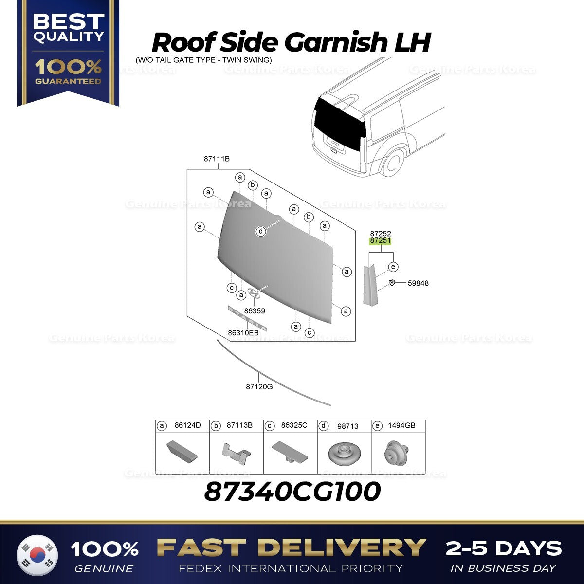 Genuine Roof Side Garnish LH 87340CG100 for Hyundai Staria
