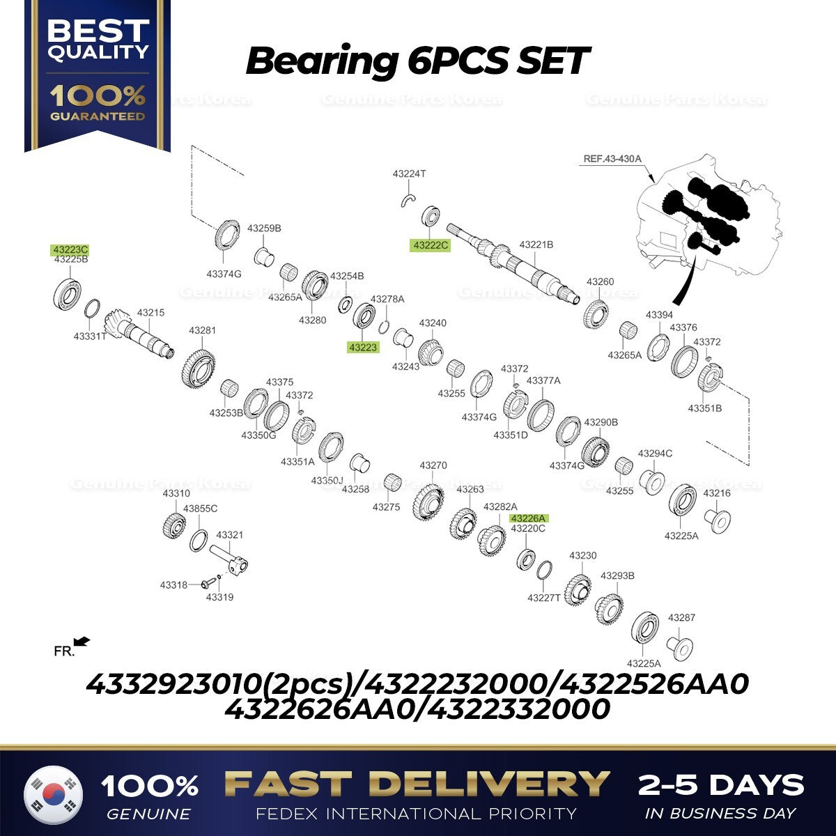 Genuine Bearing 6PCS SET for Hyundai Accent Kia Rio