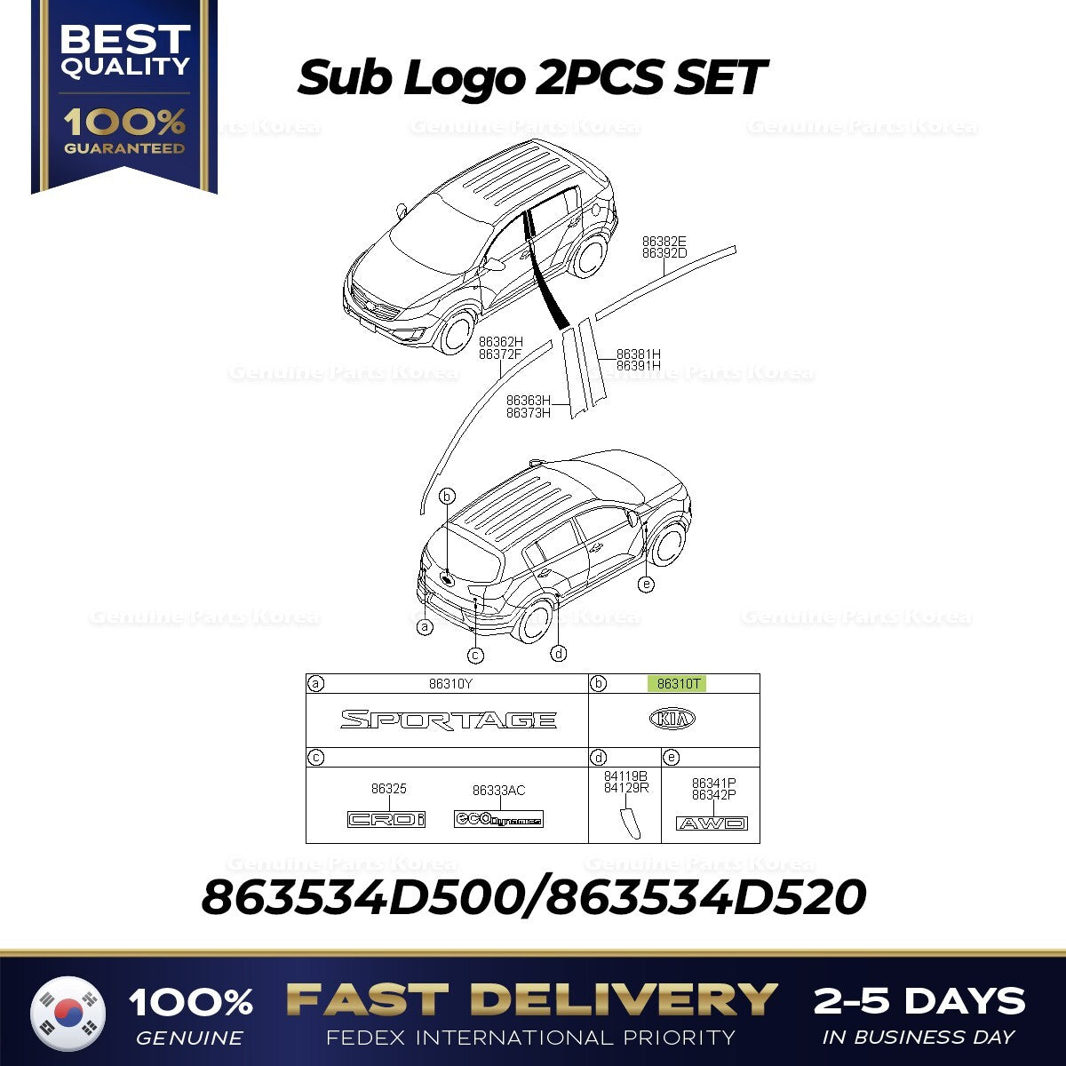 Genuine Sub Logo 2PCS SET 863534D500 863534D520 for Kia Sedona Sportage