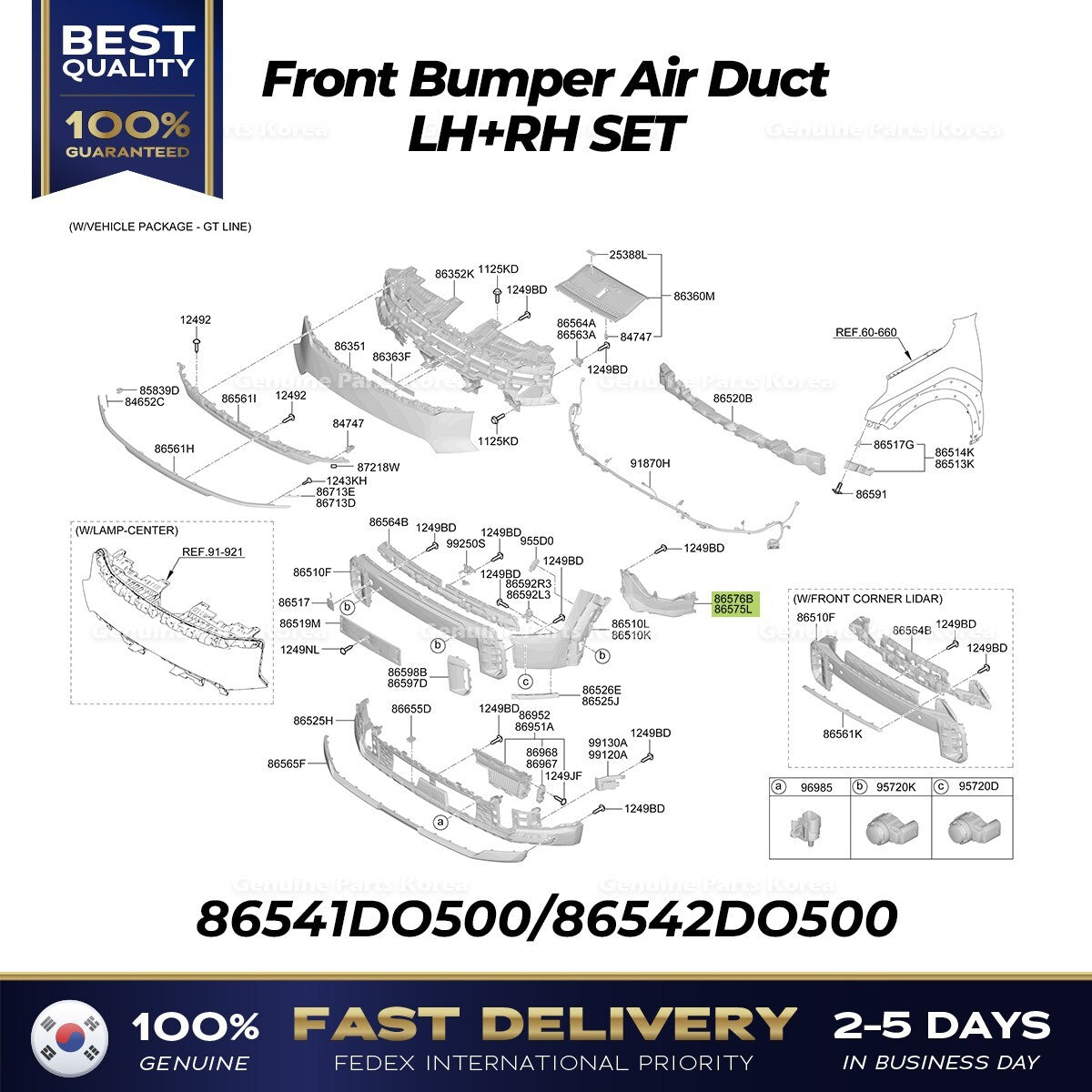 Genuine Front Bumper Air Duct LH RH SET 86541DO500 86542DO500 for Kia EV9