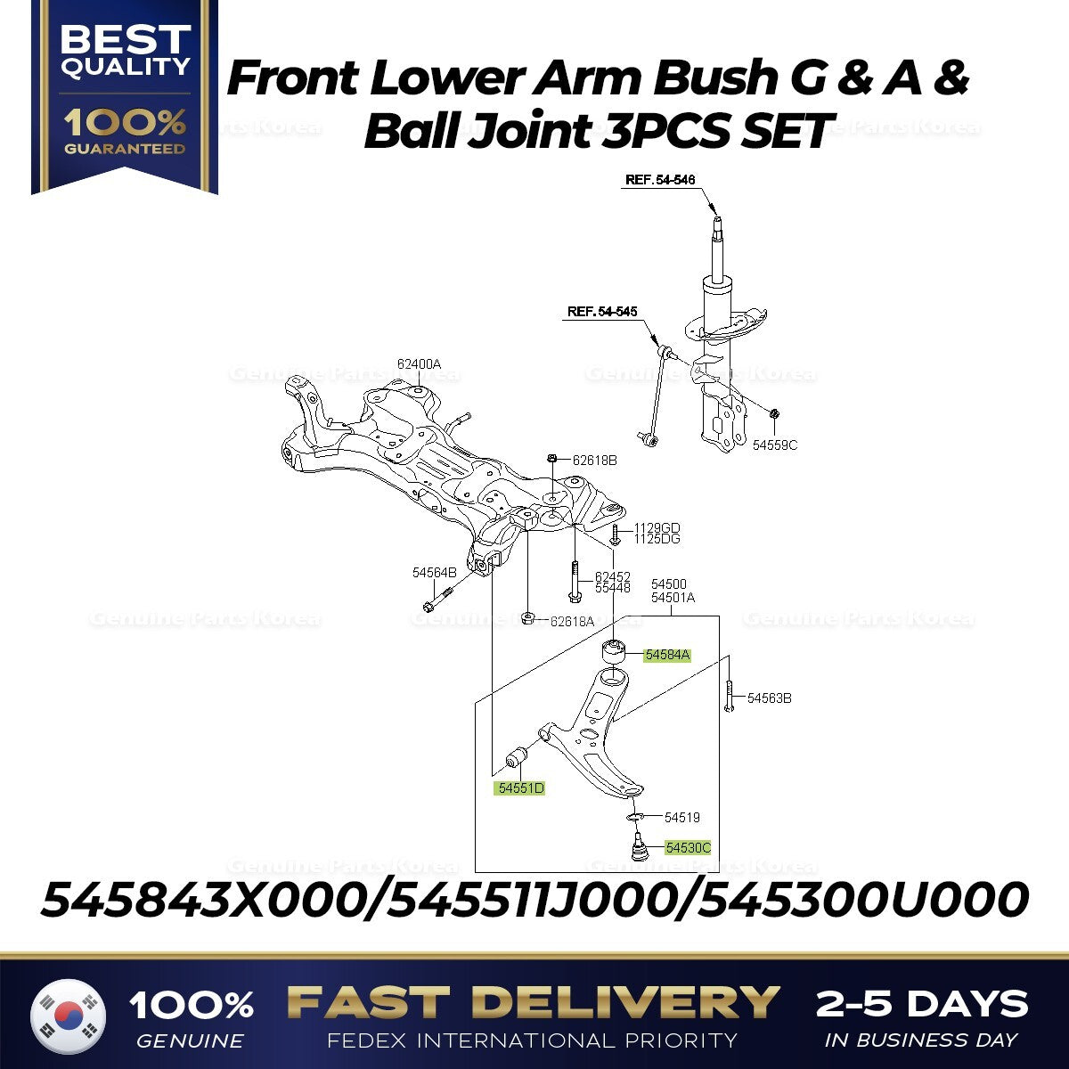 Genuine Front Lower Arm Bush G & A & Ball Joint 3PCS SET for Hyundai Accent