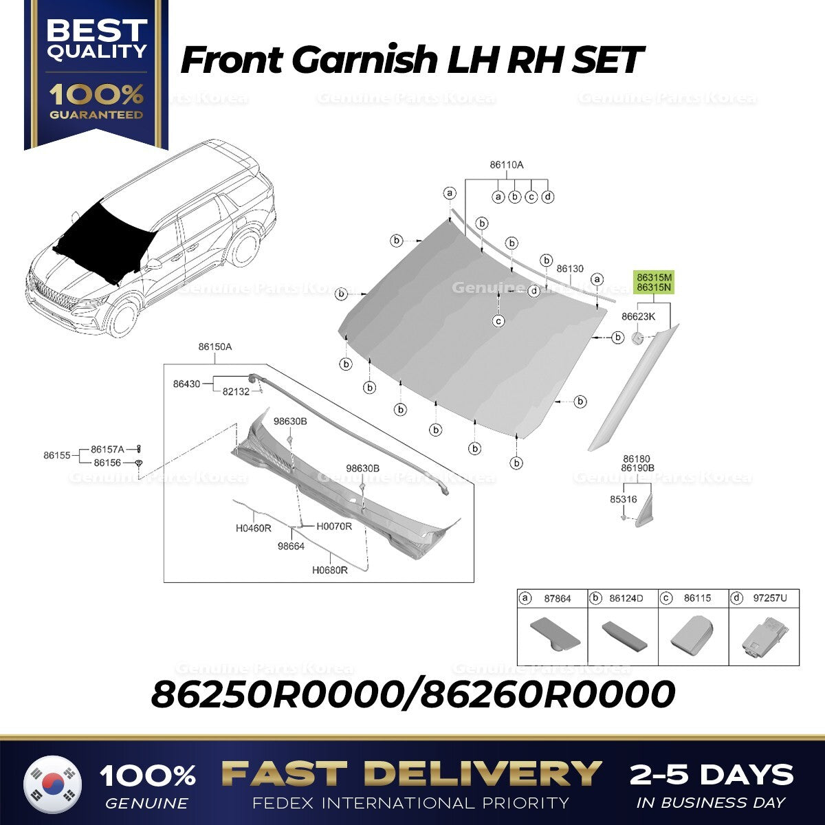 Genuine Front Garnish LH RH SET 86250R0000 86260R0000 for Kia Carnival