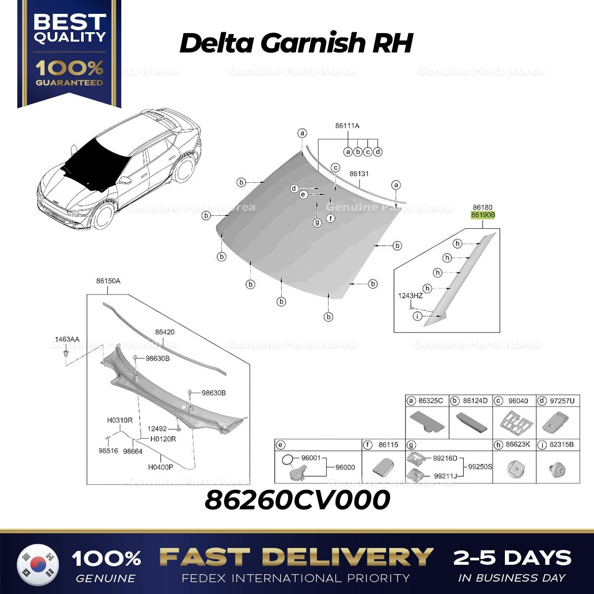 Genuine Delta Garnish RH 86260CV000 for Kia EV6