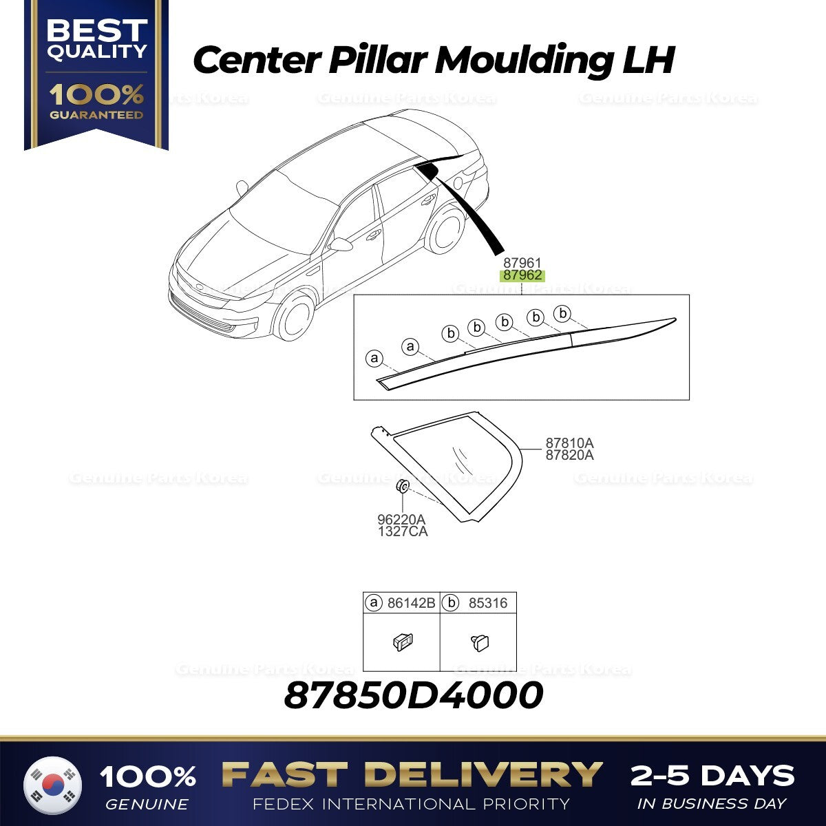 Genuine Center Pillar Moulding LH 87850D4000 for Kia Optima