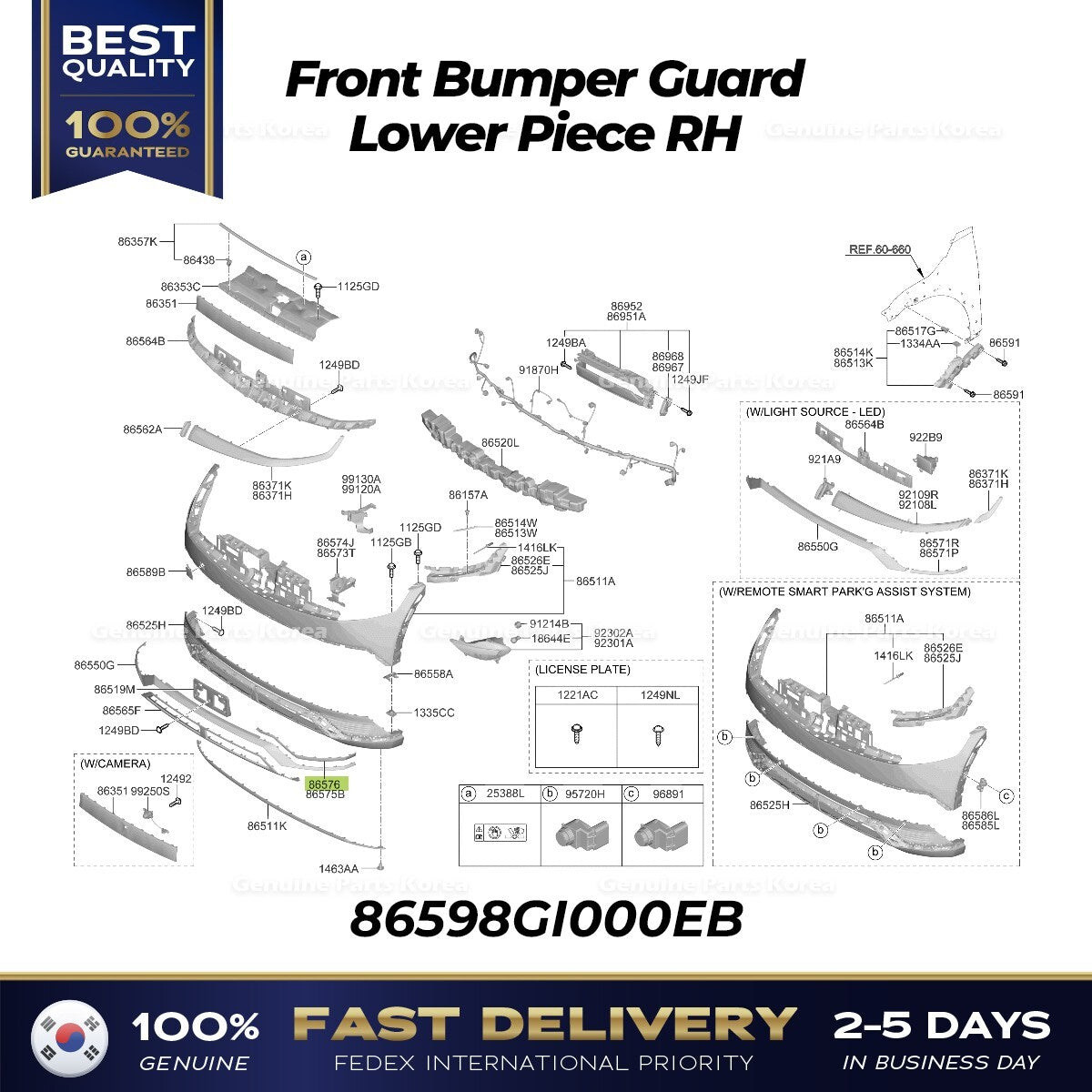 Genuine Front Bumper Guard Lower Piece RH 86598GI000EB for Hyundai Ioniq 5