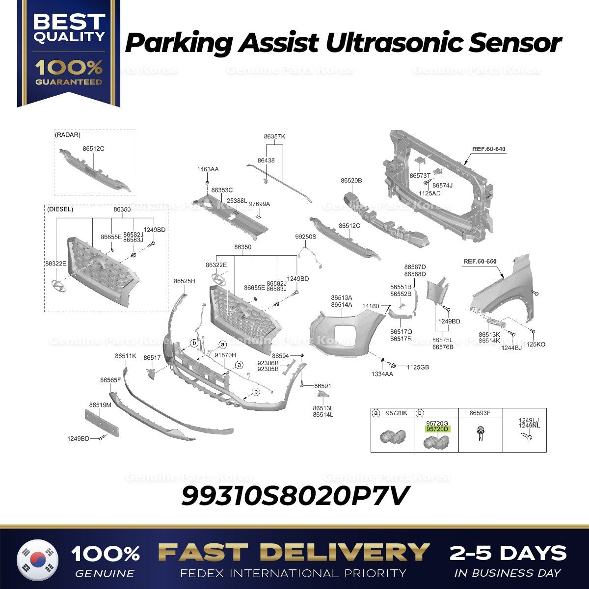Genuine Parking Assist Ultrasonic Sensor 99310S8020P7V for Hyundai Palisade
