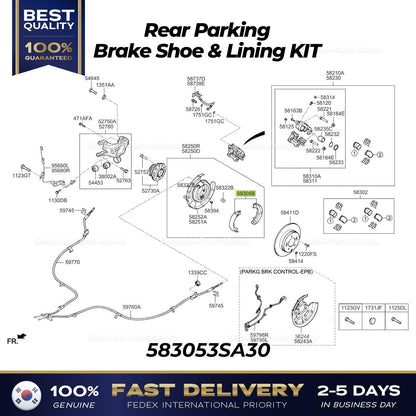 Genuine Rear Parking Brake Shoe & Lining KIT 583053SA30 for Hyundai Sonata