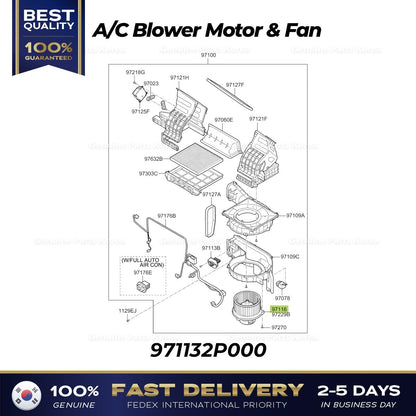 Genuine A/C Blower Motor & Fan 971132P000 for Hyundai Tucson Kia Sportage