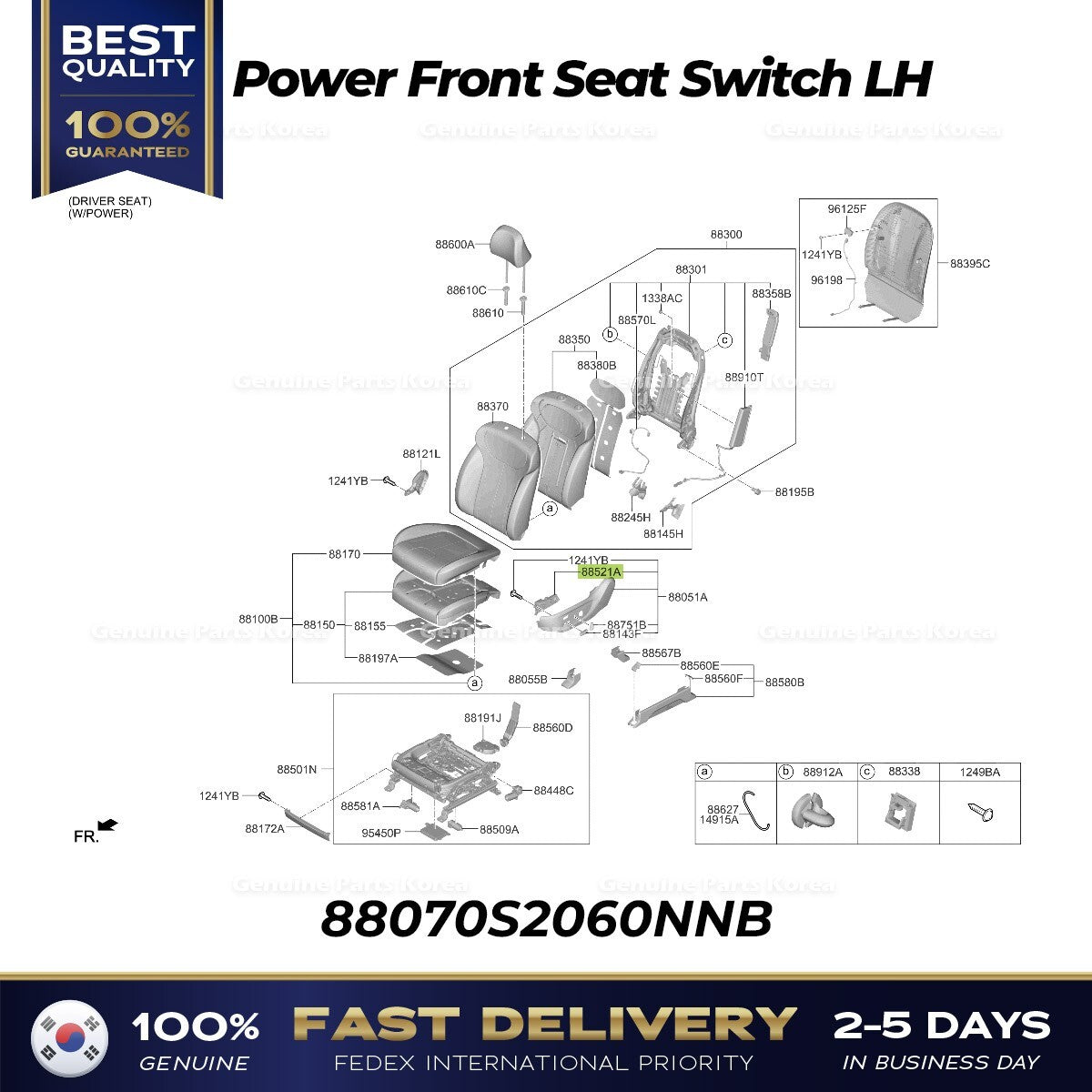 Genuine Power Front Seat Switch LH 88070S2060NNB for Hyundai Palisade