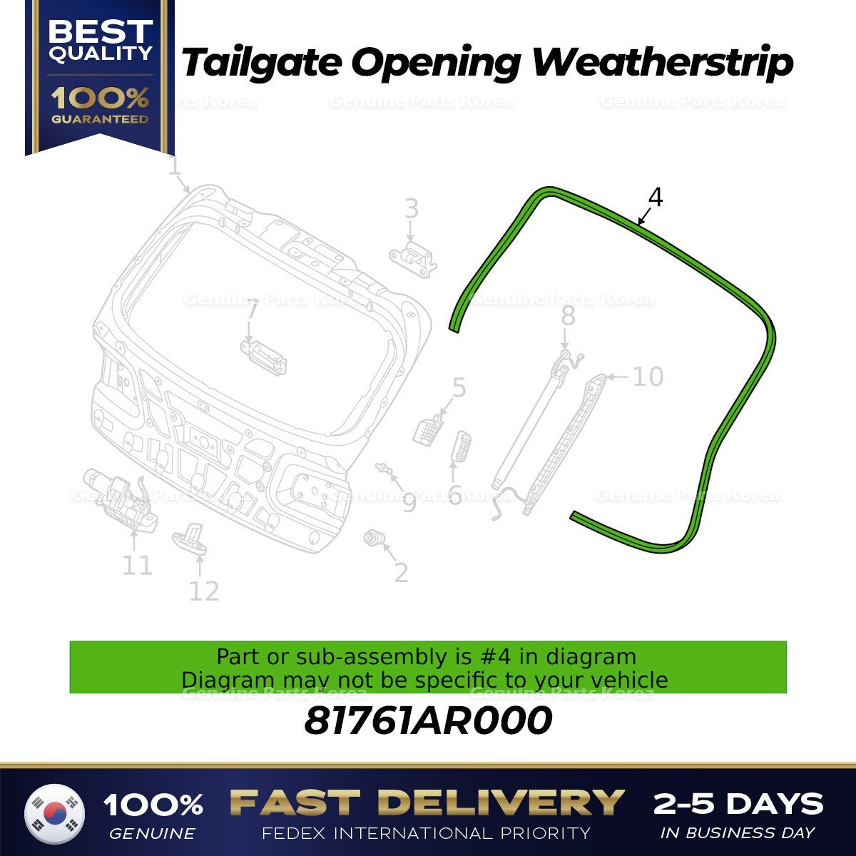 Genuine Tailgate Opening Weatherstrip 81761AR000 for Hyundai Genesis GV70