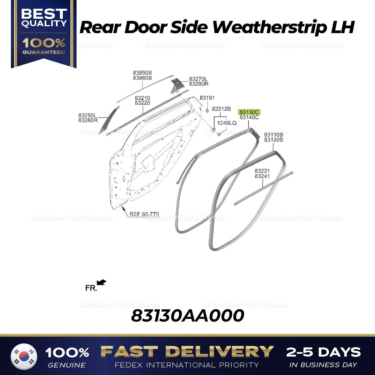 Genuine Rear Door Side Weatherstrip LH 83130AA000 for Hyundai Elantra