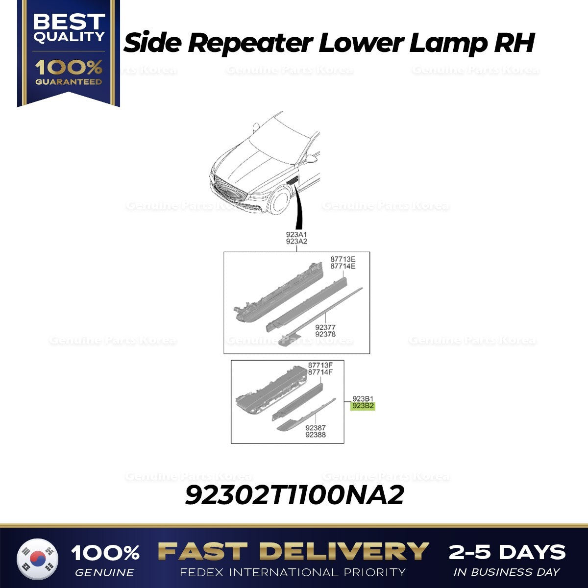 Genuine Side Repeater Lower Lamp RH 92302T1100NA2 for Hyundai Genesis G80