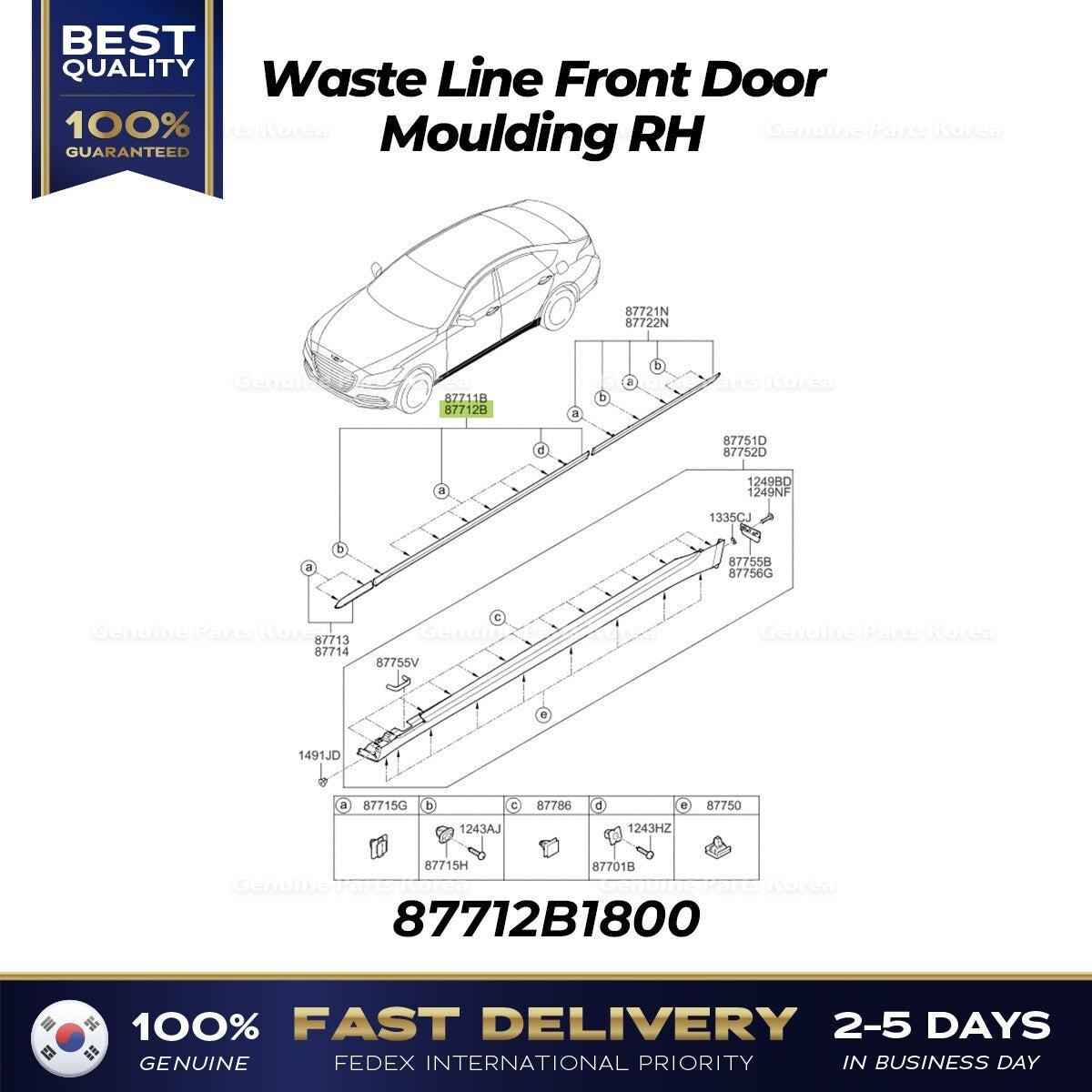 Genuine Waste Line Front Door Moulding RH 87712B1800 for Hyundai Genesis G80