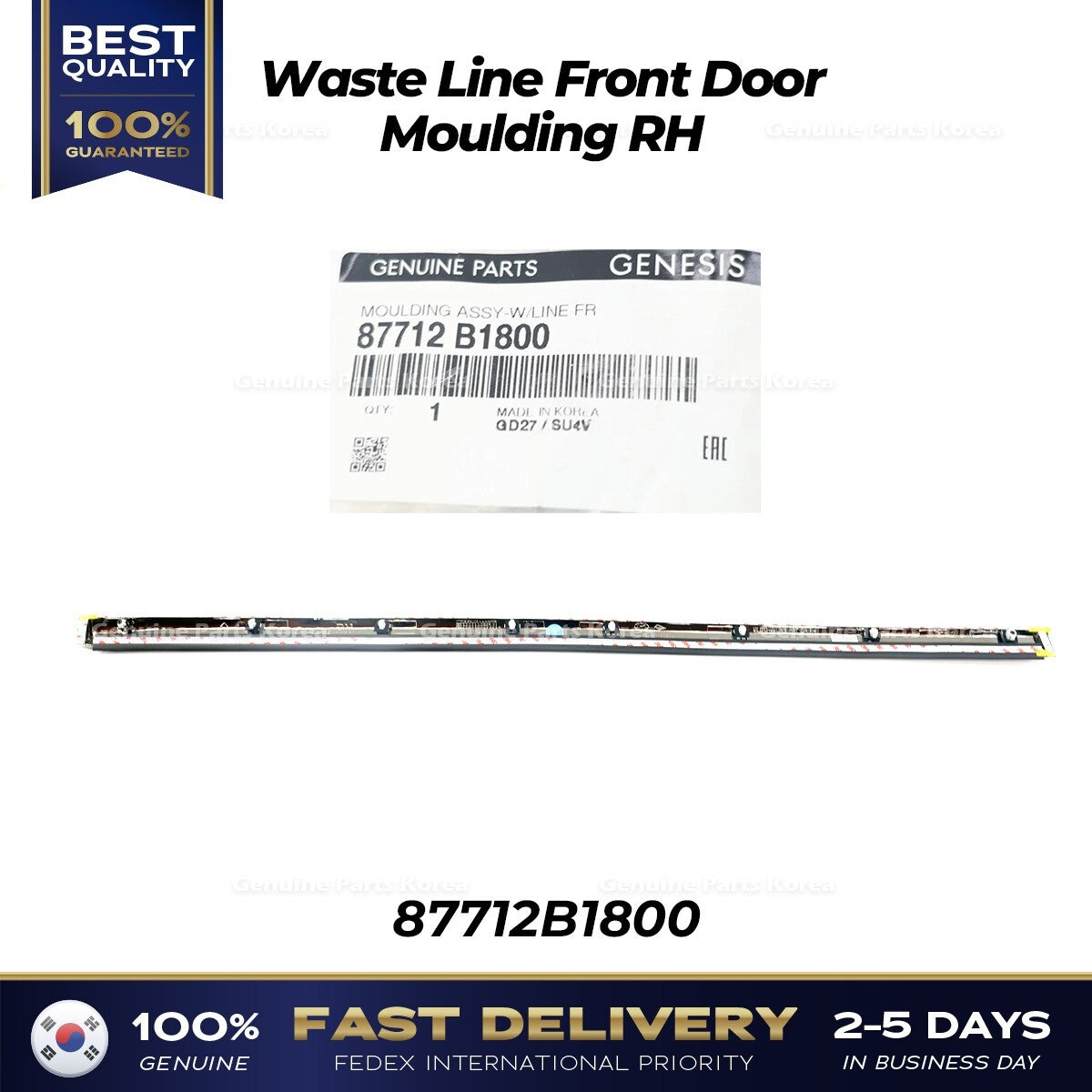 Genuine Waste Line Front Door Moulding RH 87712B1800 for Hyundai Genesis G80