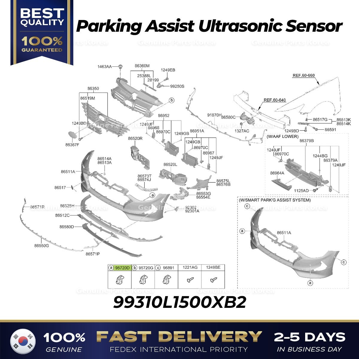 Genuine Parking Assist Ultrasonic Sensor 99310L1500XB2 for Hyundai Sonata