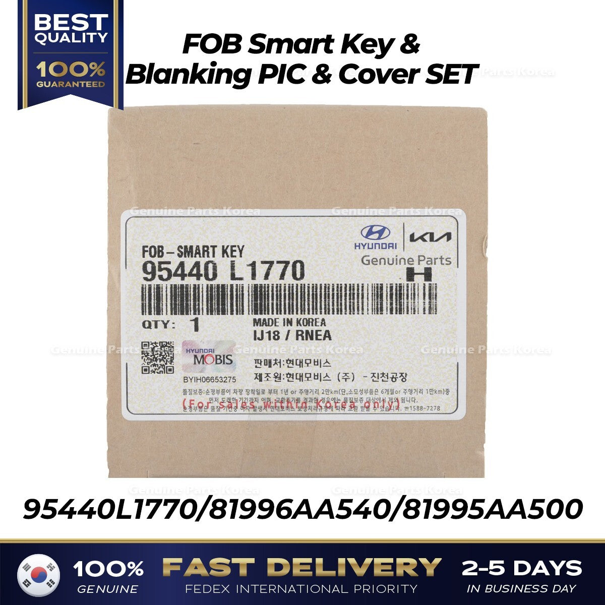Genuine FOB Smart Key & Blanking PIC & Cover SET for Hyundai Sonata