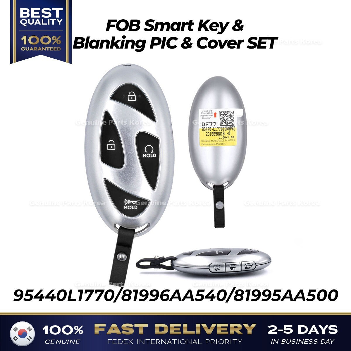Genuine FOB Smart Key & Blanking PIC & Cover SET for Hyundai Sonata