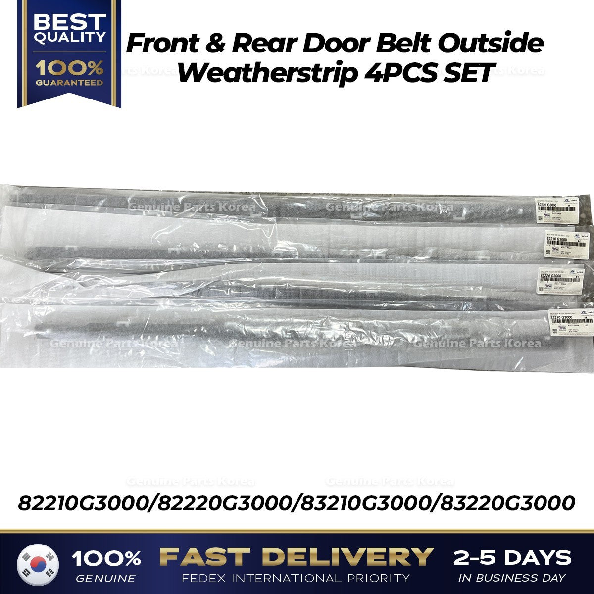 Genuine Front & Rear Door Belt Outside Weatherstrip 4PCS SET for Elantra GT