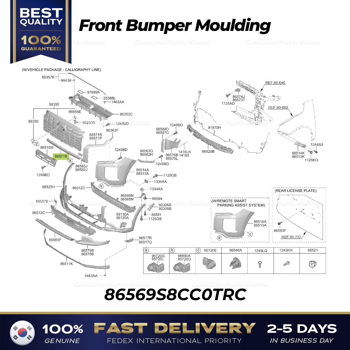 Genuine Front Bumper Moulding 86569S8CC0TRC for Hyundai Palisade