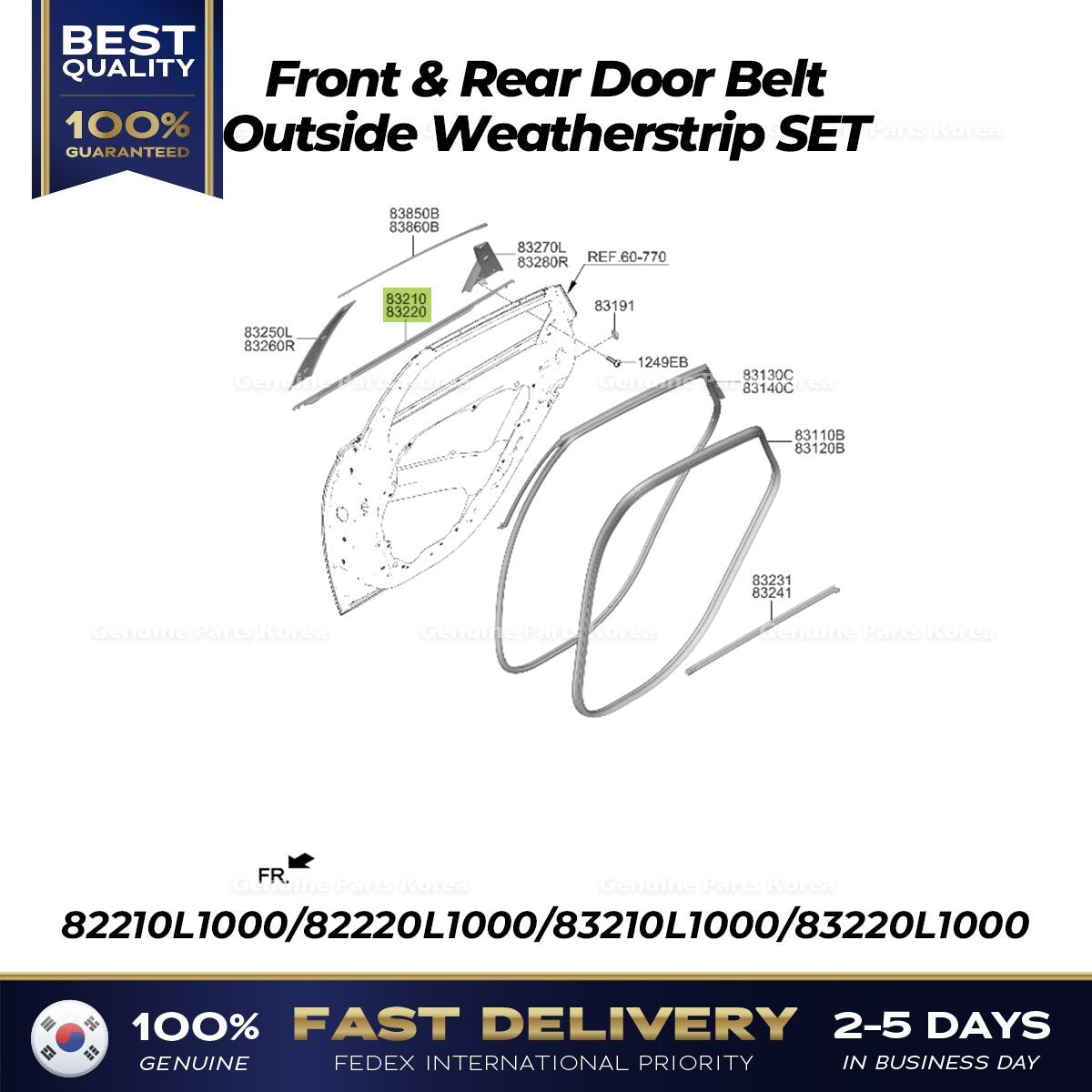 Genuine Front & Rear Door Belt Outside Weatherstrip 4PCS SET for Sonata