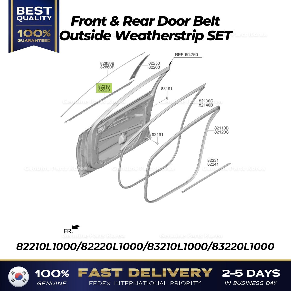 Genuine Front & Rear Door Belt Outside Weatherstrip 4PCS SET for Sonata