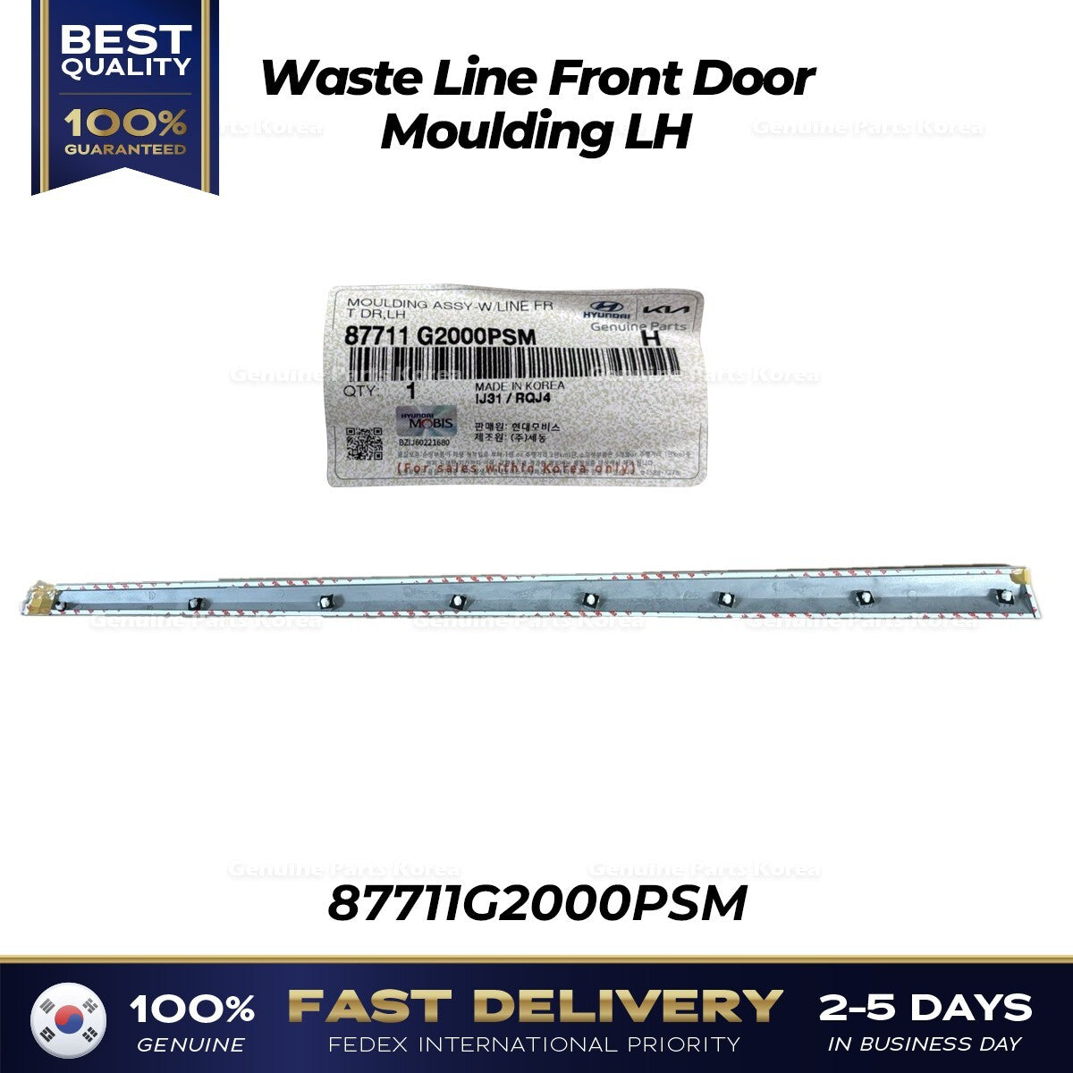 Genuine Waste Line Front Door Moulding LH 87711G2000PSM for Hyundai Ioniq