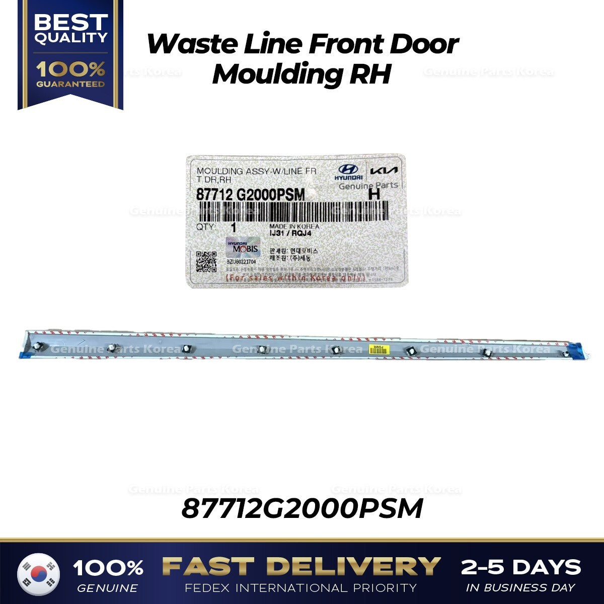 Genuine Waste Line Front Door Moulding RH 87712G2000PSM for Hyundai Ioniq