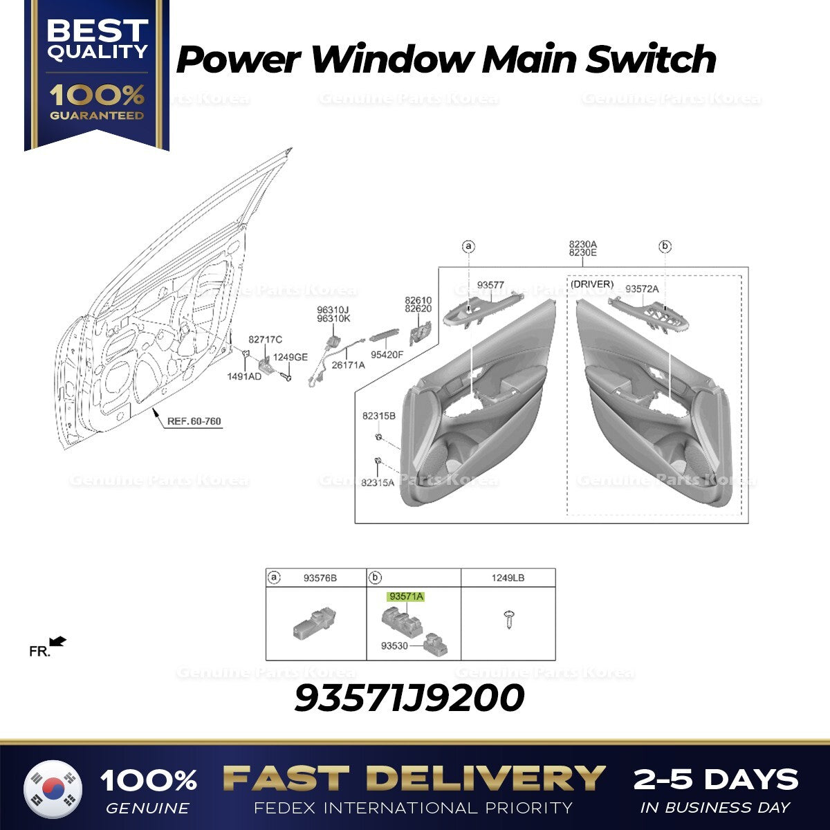 Genuine Power Window Main Switch 93571J9200 for Hyundai Kona