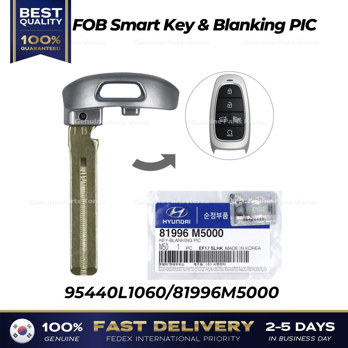 Genuine FOB Smart Key & Blanking PIC 95440L1060 for Hyundai Sonata