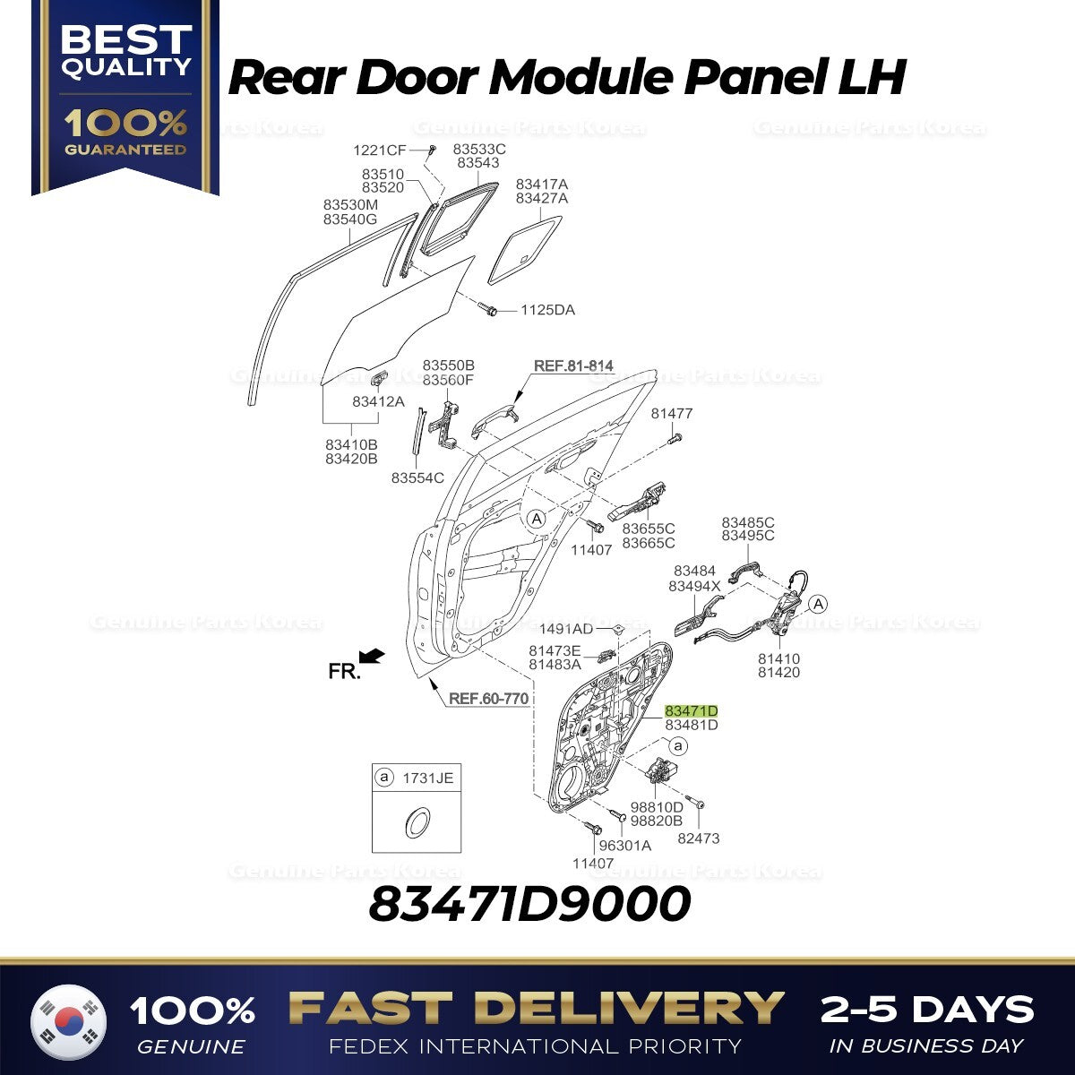 Genuine Rear Door Module Panel LH 83471D9000 for Kia Sportage