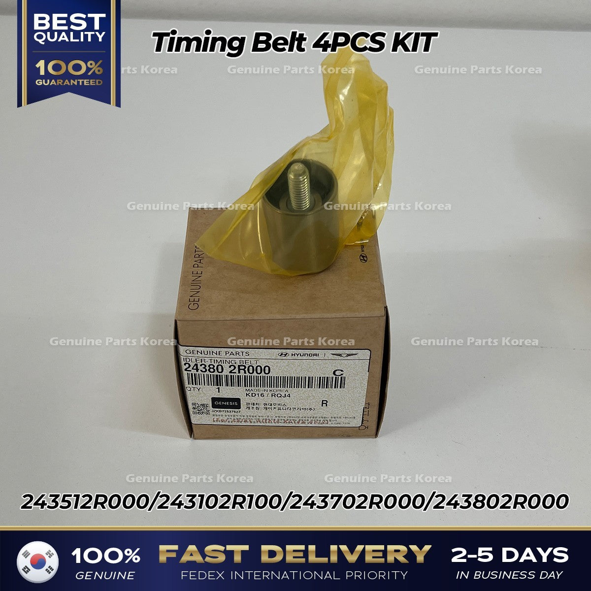Genuine Timing Belt 4PCS KIT for Hyundai Genesis G80 Tucson Kia Sportage