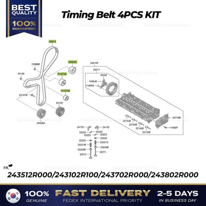 Genuine Timing Belt 4PCS KIT for Hyundai Genesis G80 Tucson Kia Sportage