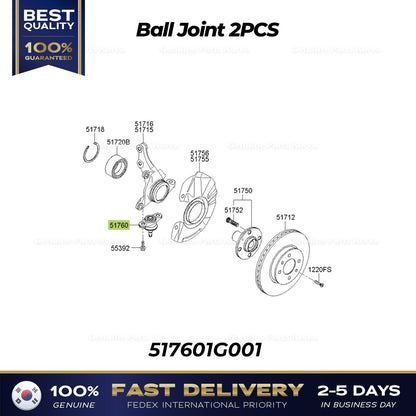 Genuine Ball Joint 2PCS 517601G001 for Hyundai Accent Kia Rio