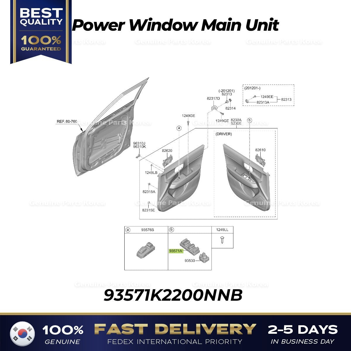 Genuine Power Window Main Unit 93571K2200NNB for Hyundai Venue