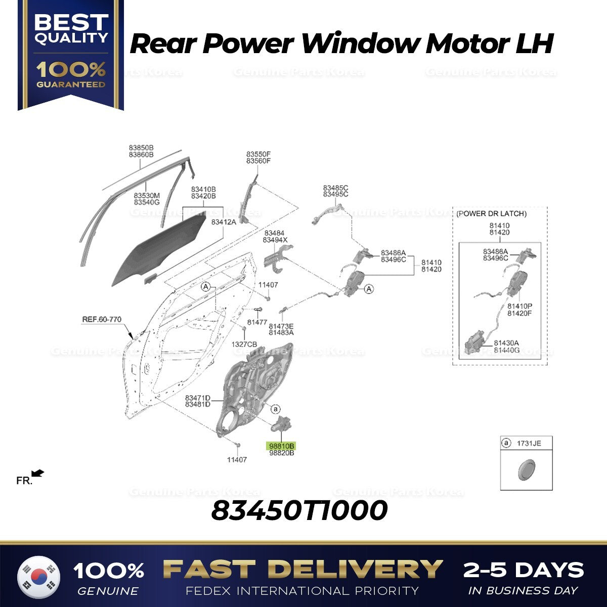 Genuine Rear Power Window Motor LH 83450T1000 for Hyundai Genesis G80