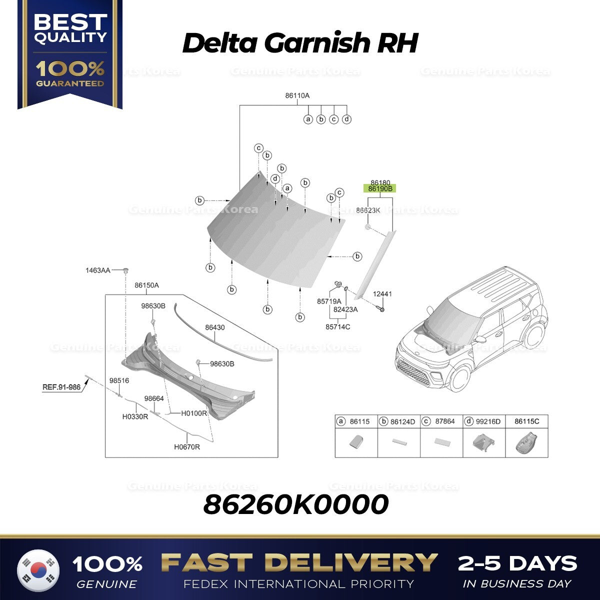 Genuine Delta Garnish RH 86260K0000 for Kia Soul