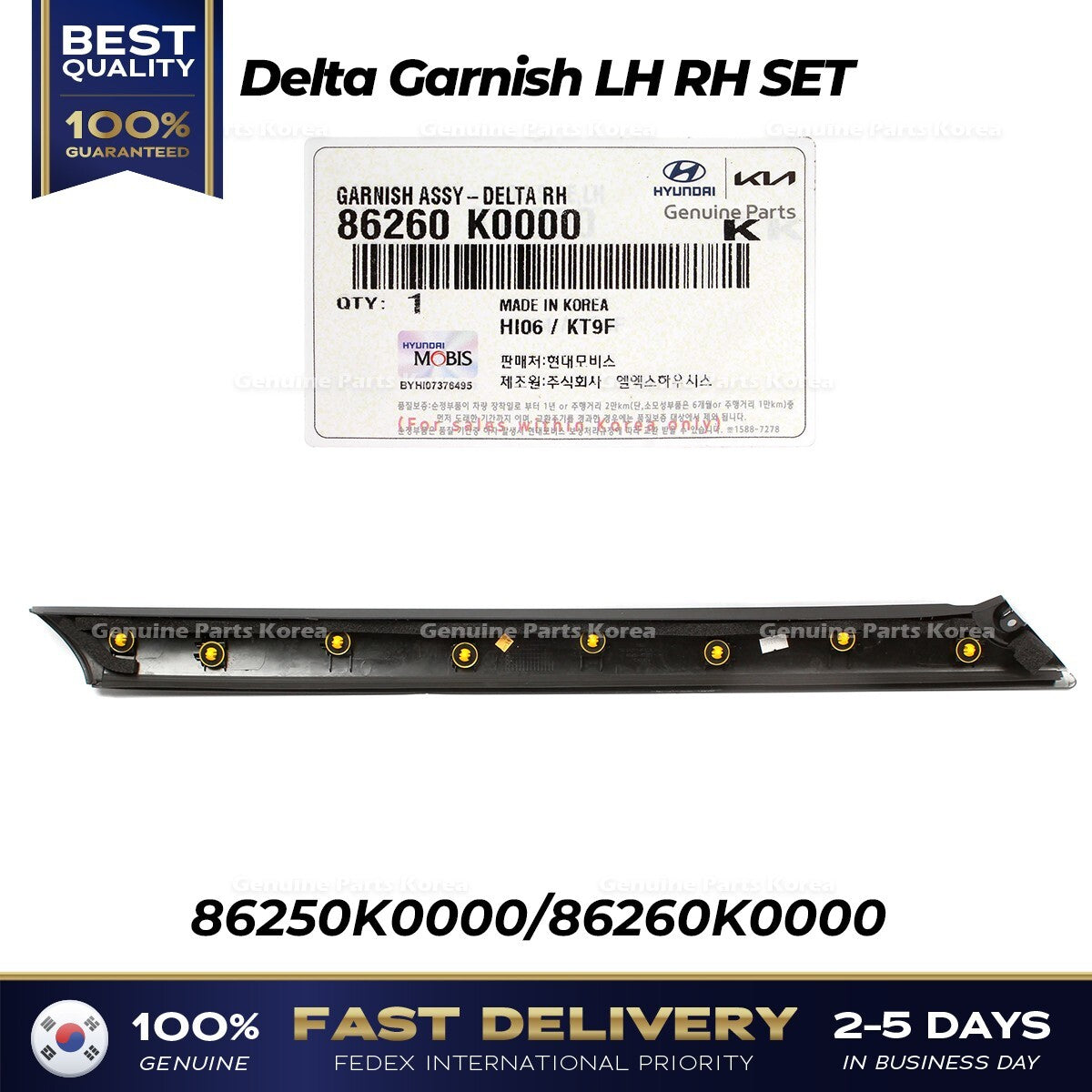 Genuine Delta Garnish LH RH SET 86250K0000 86260K0000 for Kia Soul