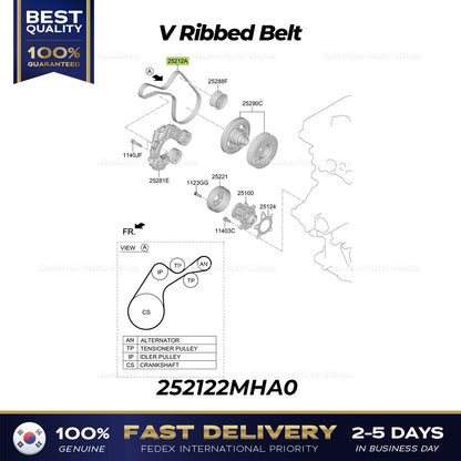 Genuine V Ribbed Belt 252122MHA0 for Hyundai Santa Fe Hybrid